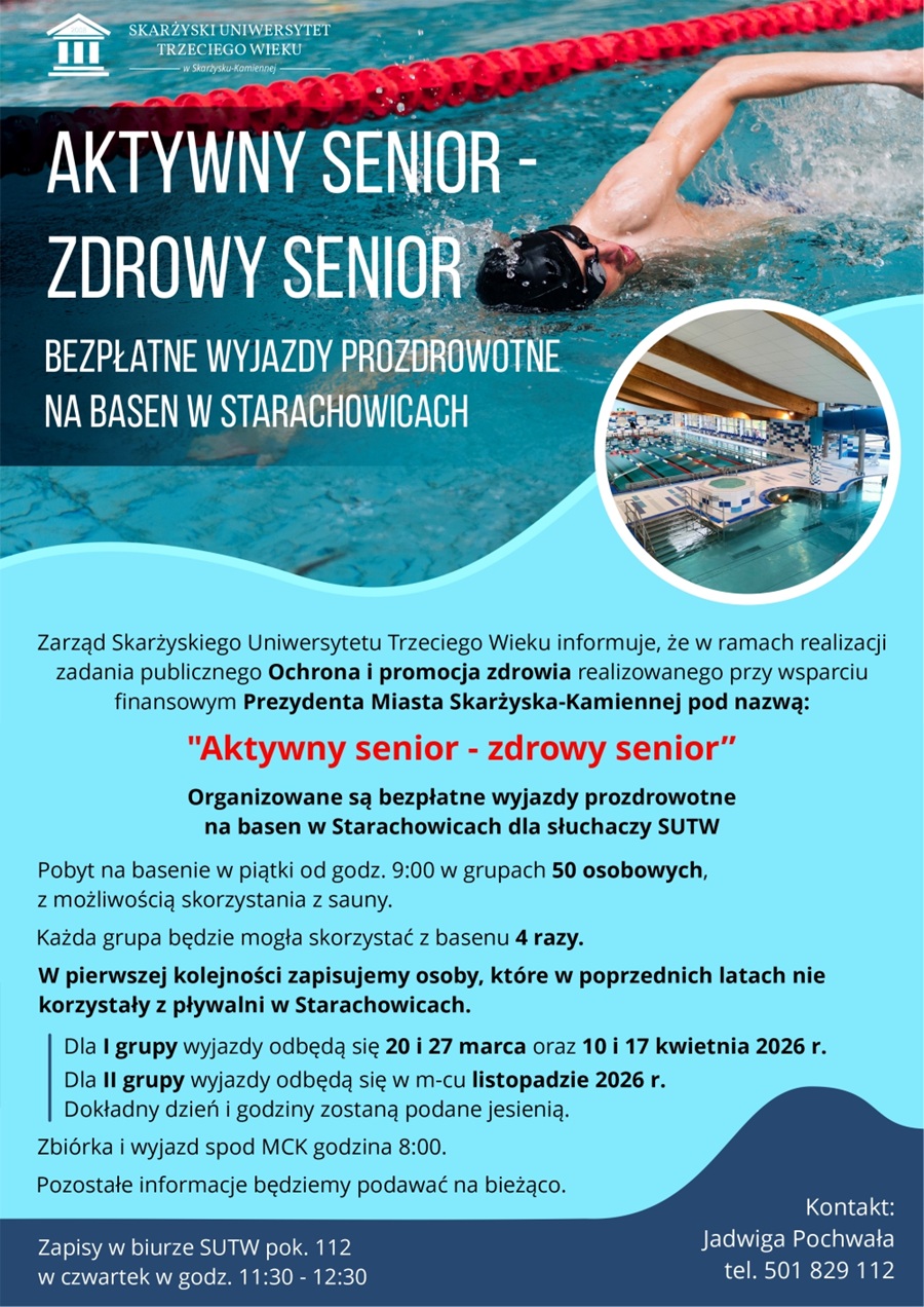 plakat aktywny senior zdrowy senior wyjazdy na basen 2026